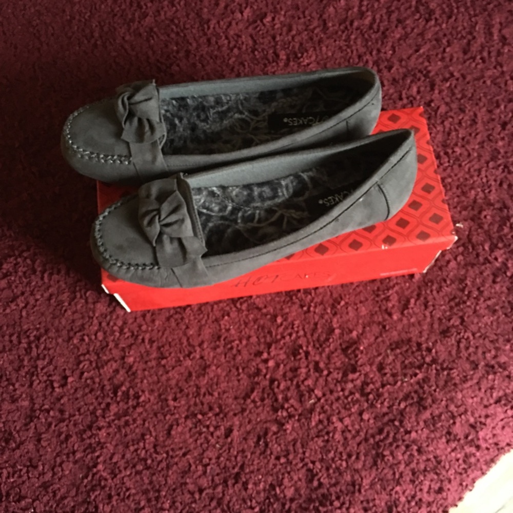 Gray suede loafers
